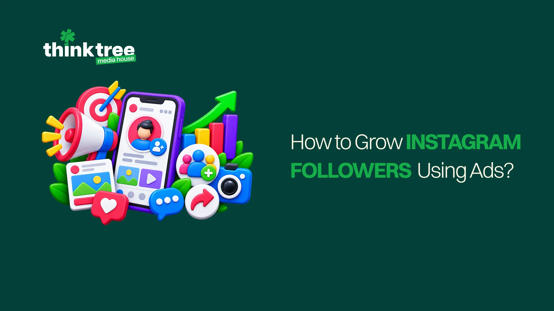 Instagram followers graphic showing social media advertising, audience growth, and engagement.