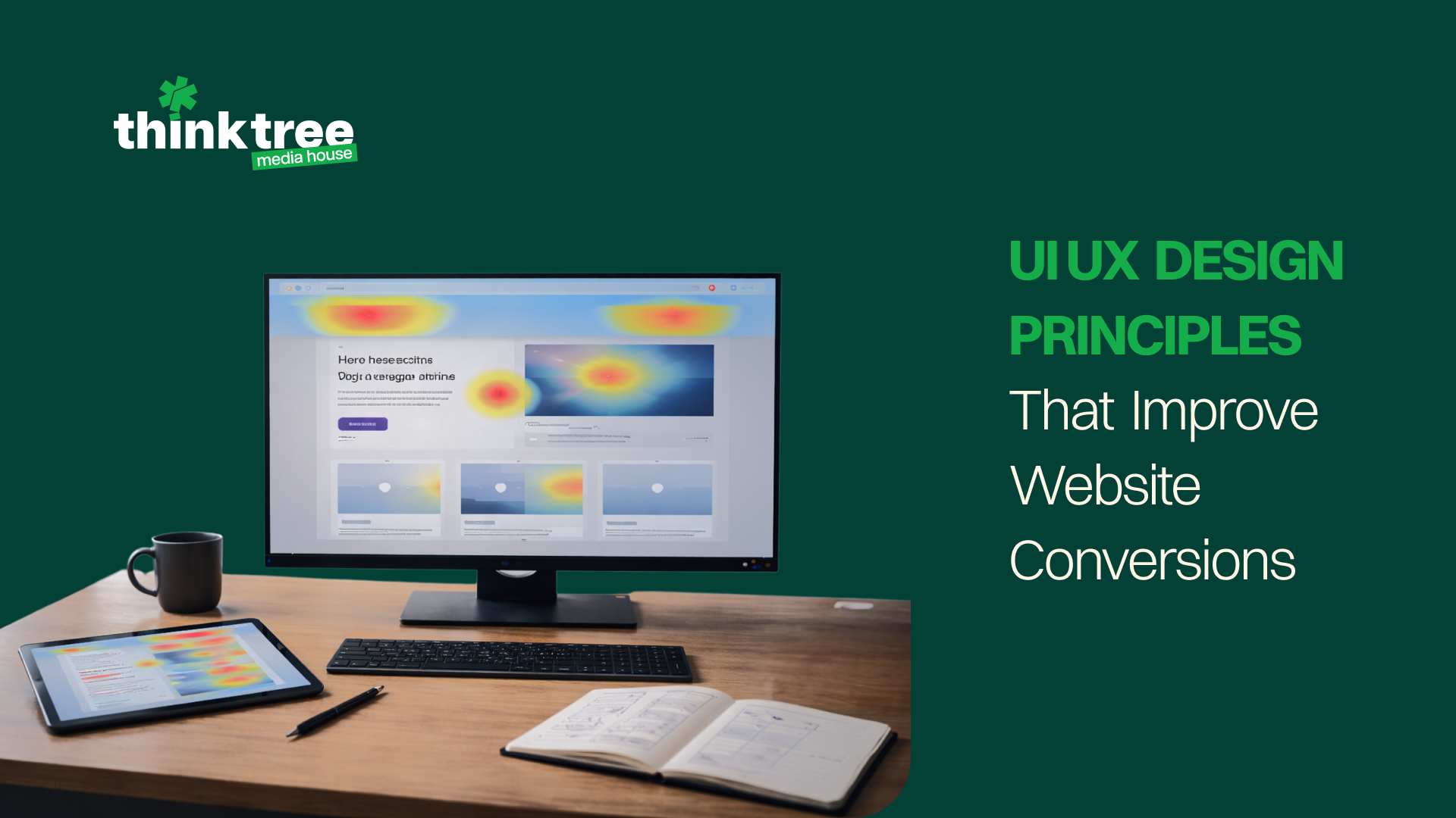 UI UX design principles visualized through heatmap analysis on a website interface to improve conversions
