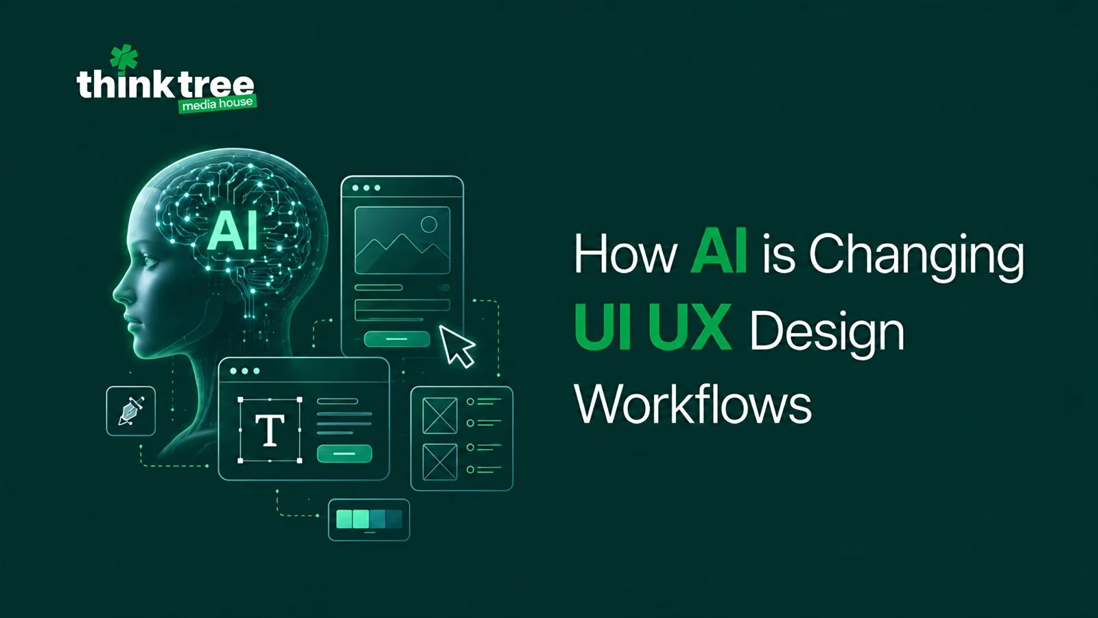 Artificial intelligence in UI UX design workflow showcasing AI-powered design tools, smart interface creation, automated user experience optimization, and the future of digital product design innovation.