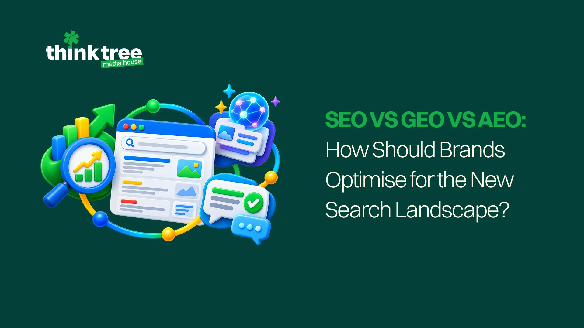 SEO, GEO and AEO graphic illustrating modern search optimisation strategies for brands