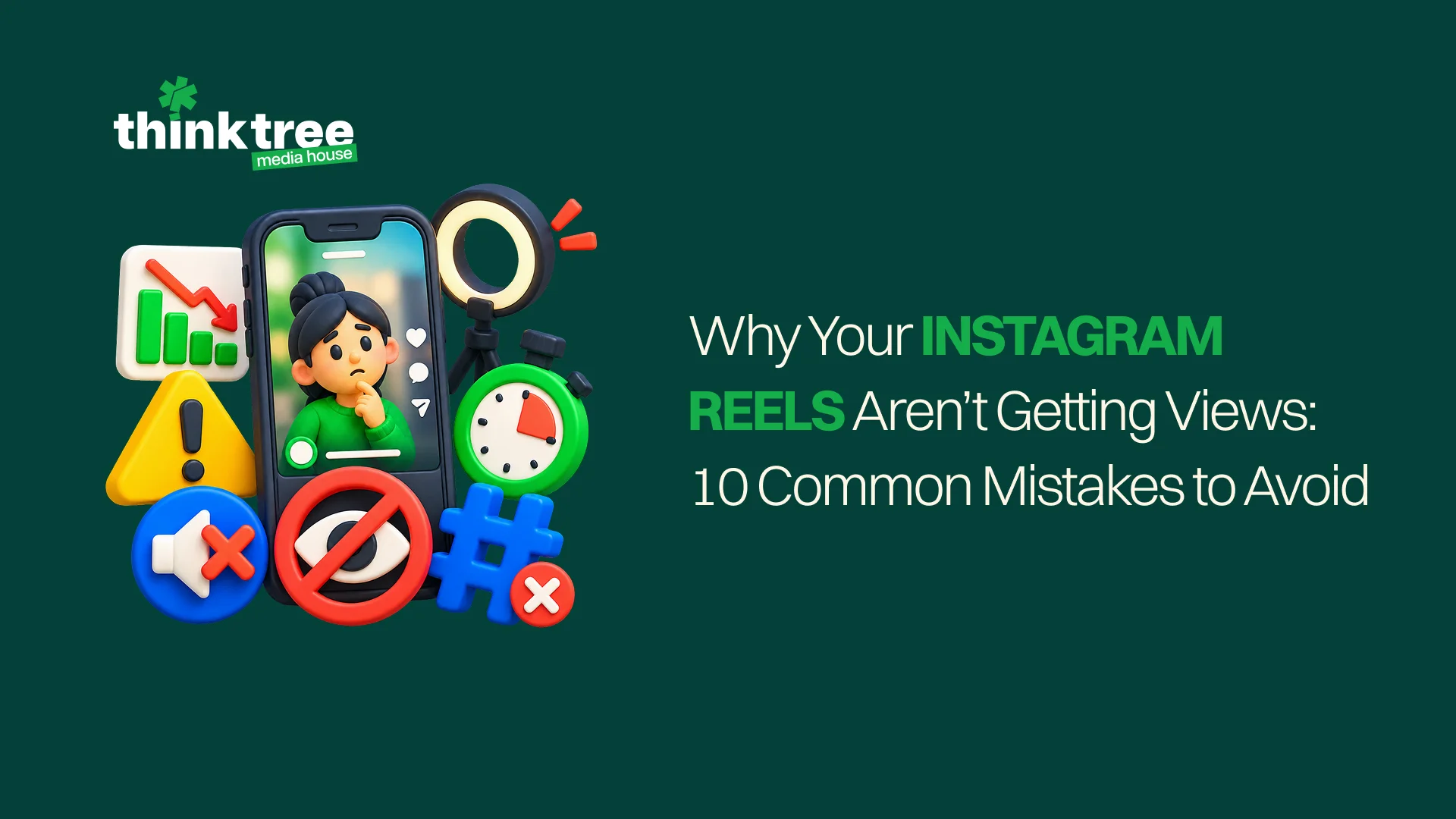 Instagram Reels graphics showing common mistakes that can reduce views and engagement